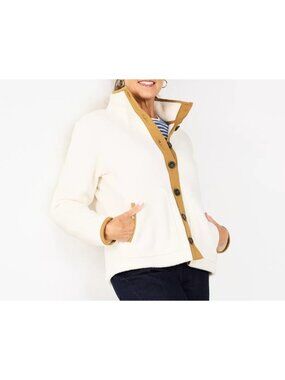 Croft & Barrow Womens Sz S-Petite Faux Fur Button-Up Jacket White & Tan